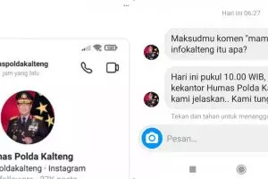 DM Instagram Humas Polda Kalteng jadi sorotan, Kabid Humas minta maaf