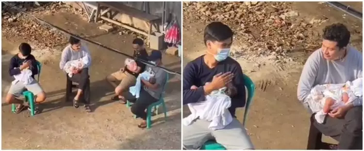 Viral video bapak-bapak momong anak, bikin ngakak plus salut