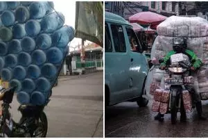 11 Potret lucu tumpukan barang dibawa pakai motor, ngeri banget