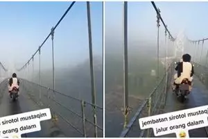 Jembatan gantung di Magelang ini bikin pemotor ngeri-ngeri sedap lewat