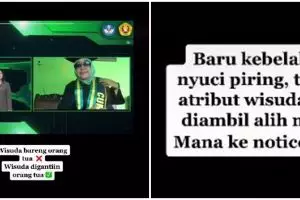 Viral peserta wisuda online sibuk cuci piring, ibunya malah eksis