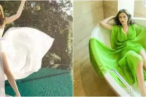 9 Beda gaya Cinta Laura dan Jessica Iskandar pakai long dress, elegan