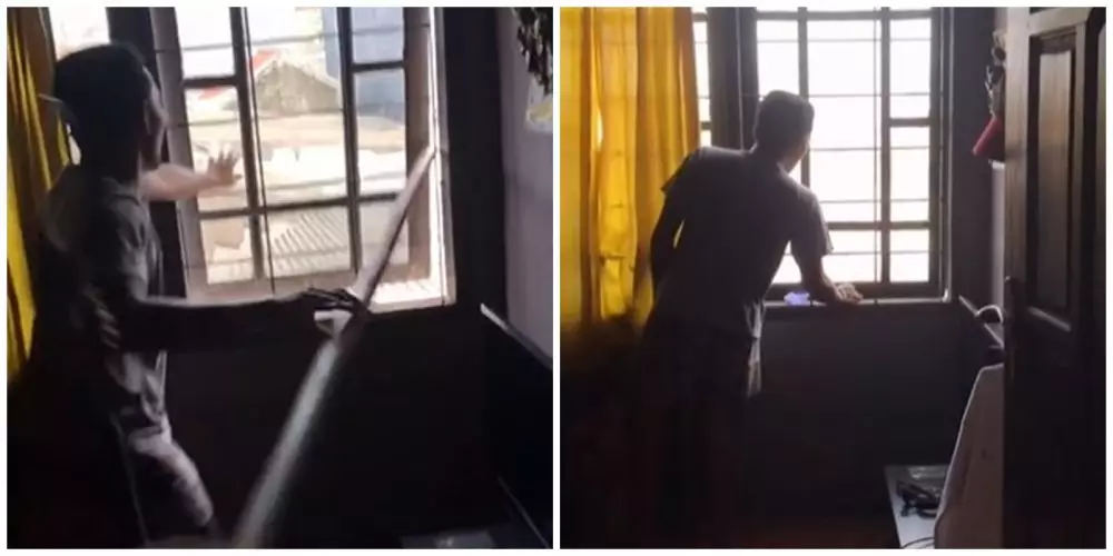 Aksi pemuda singkirkan sarang tawon © TikTok Aksi pemuda singkirkan sarang tawon © TikTok