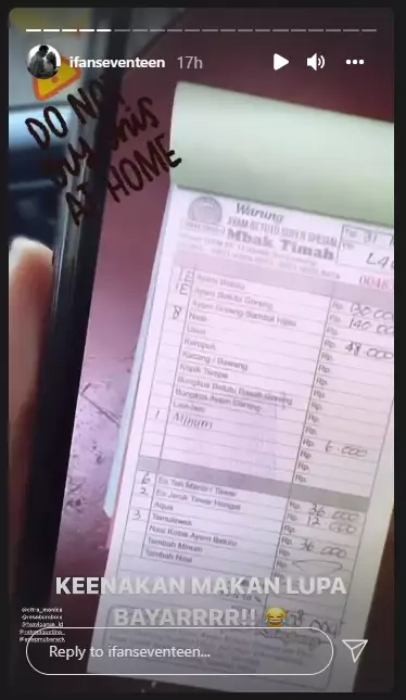 istri Ifan Seventeen di DM karyawan restoran Instagram