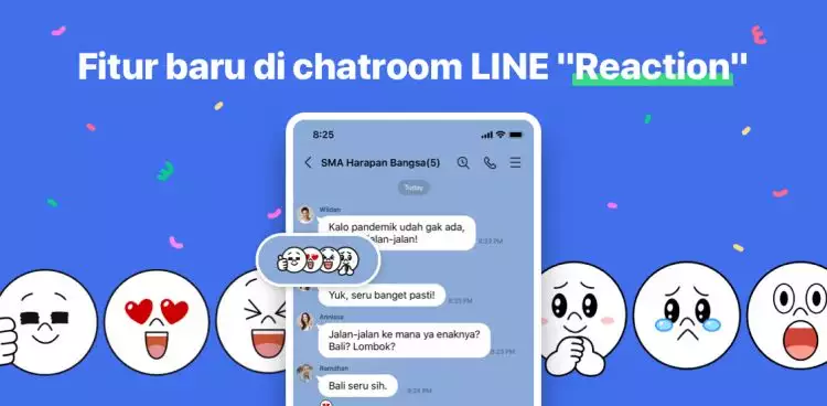 Fitur baru Reaksi Pesan LINE untuk chatroom, bisa dipakai di PC dan HP