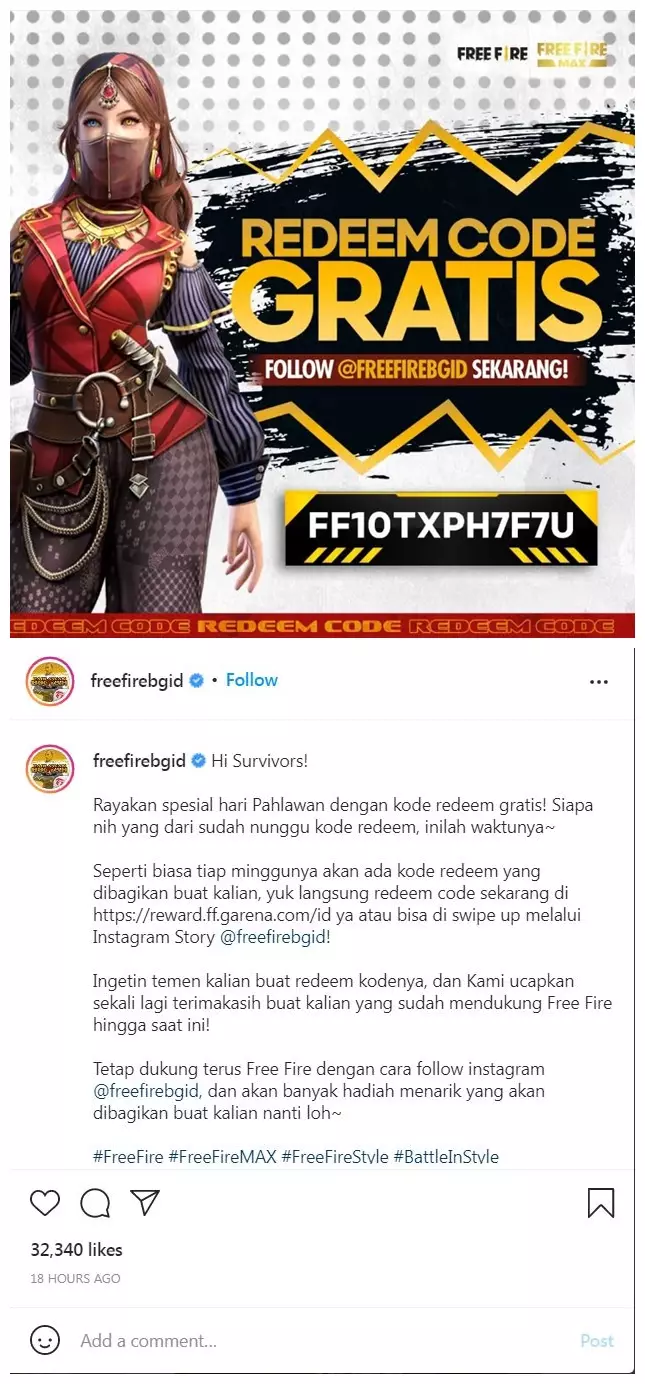 kode redeem Free Fire 1 November © 2021 brilio.net