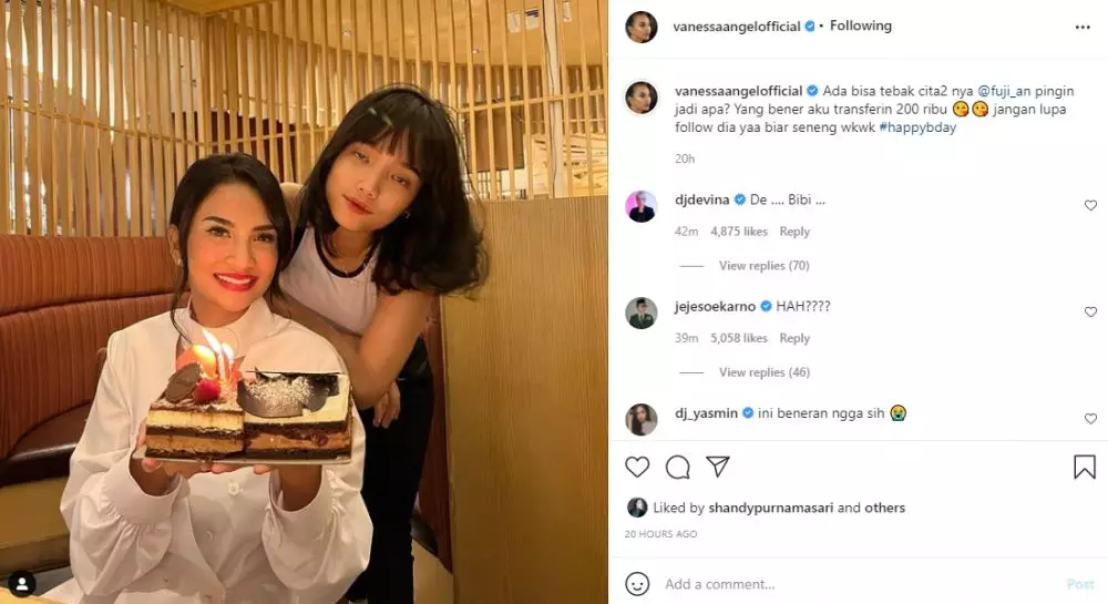 doa Bibi Ardiansyah dan Vanessa Angel untuk Fuji Instagram doa Bibi Ardiansyah dan Vanessa Angel untuk Fuji Instagram