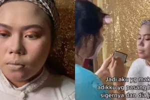Wanita ini diminta jadi MUA pengantin dadakan, hasilnya bikin takjub