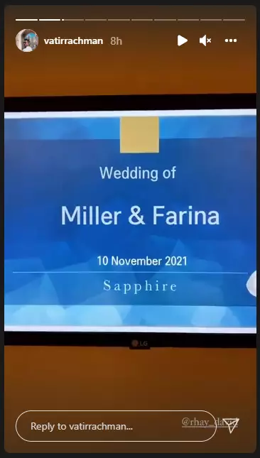Miller Khan resmi nikahi Farina Rebecca Instagram