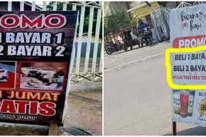 11 Spanduk lucu promosi dagangan ini endingnya unfaedah banget