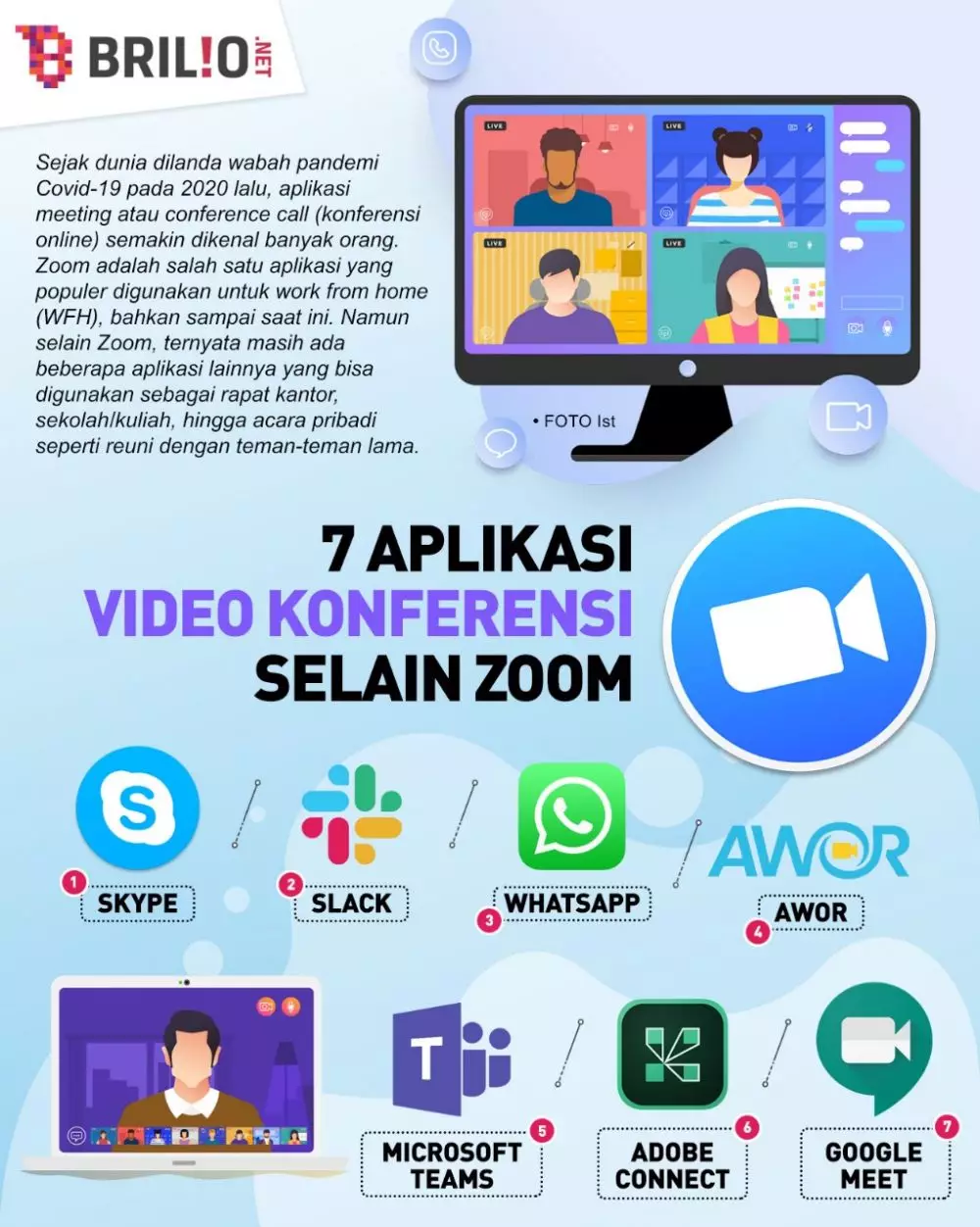 INFOGRAFIS APLIKASI VIDEO KONFERENSI SELAIN ZOOM © 2021 brilio.net INFOGRAFIS APLIKASI VIDEO KONFERENSI SELAIN ZOOM © 2021 brilio.net