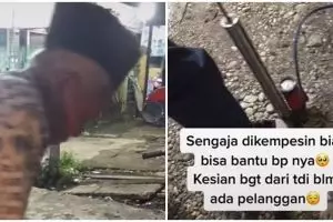 Demi melarisi kakek tukang pompa, pemotor ini rela kempeskan ban