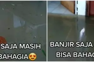 Rumah kebanjiran, pria ini justru asyik mancing di depan pintu