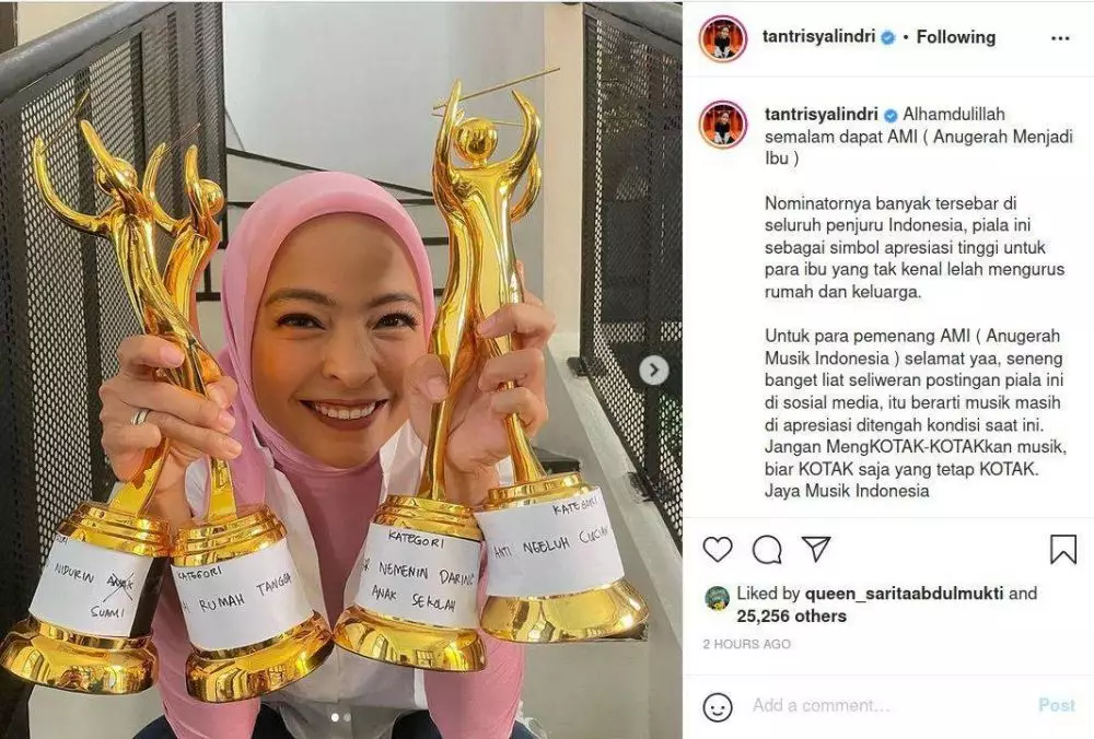 Bahagianya Tantri Kotak borong 4 piala AMI Instagram/@tantrisyalindri