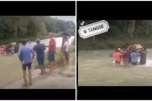 Viral warga di Aceh terjang arus sungai demi angkat jenazah