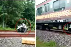 Pindahkan motor di rel, pria ini dramatis lolos dari tertabrak kereta