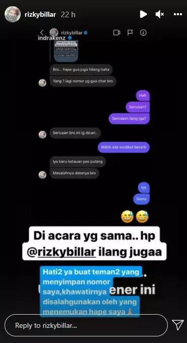HP Rizky Billar hilang © 2021 Instagram