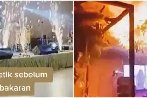 Momen pernikahan dimeriahkan pakai kembang api berujung kebakaran