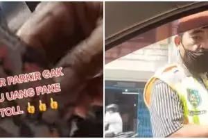 Tukang parkir ini terima pembayaran dengan e-money