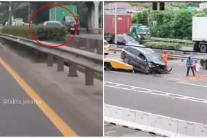 Disopiri lansia, sedan Mercy tabrak dua mobil karena lawan arus di tol