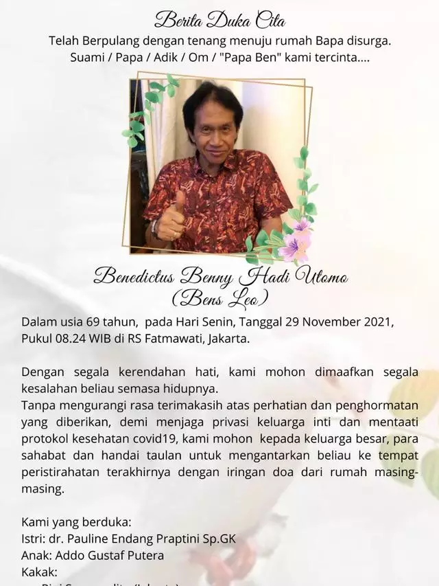 pengamat musik bens leo meninggal © berbagai sumber