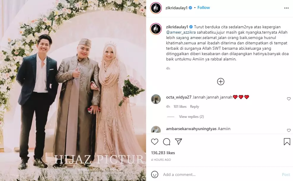 Ucapan duka seleb untuk Ameer Azzikra © Instagram Ucapan duka seleb untuk Ameer Azzikra © Instagram