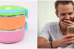 Aksi pria pamer bekal makan siang dari istri, menunya tak biasa