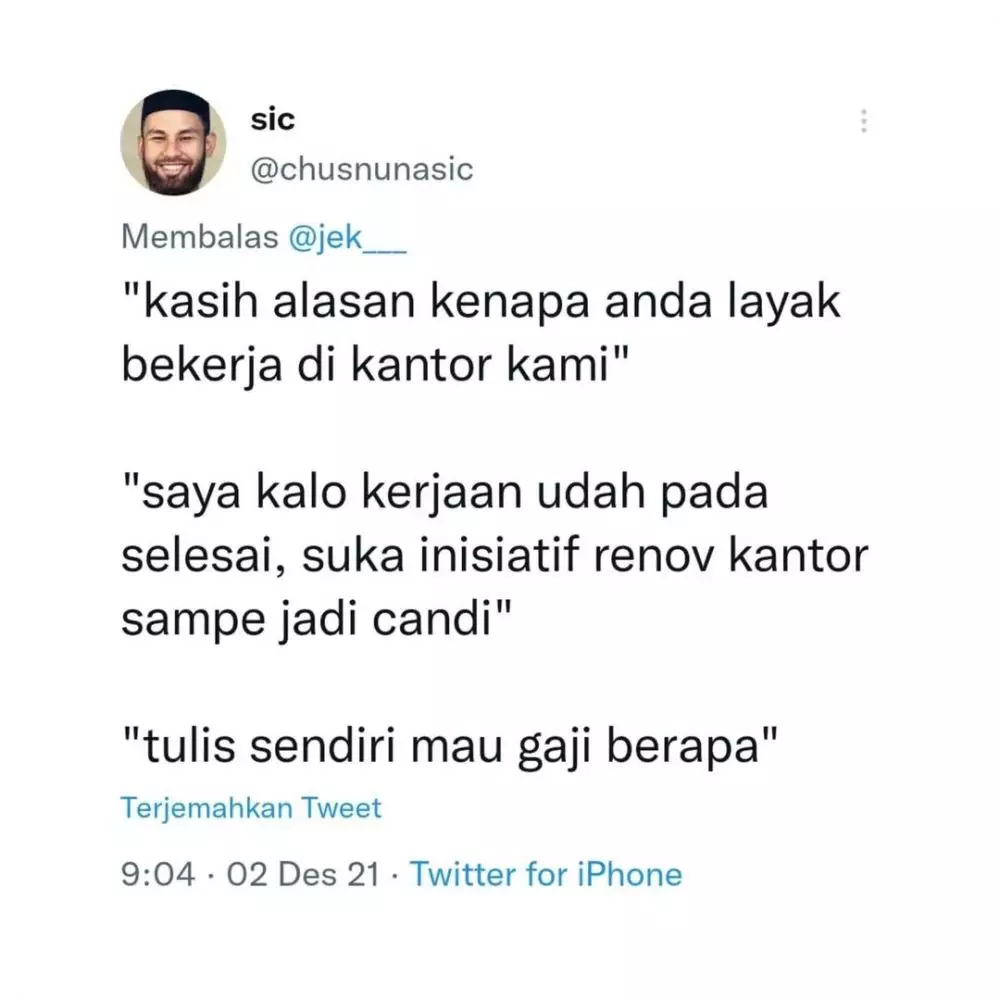 cuitan lucu alasan keterima kerja © 2021 Twitter