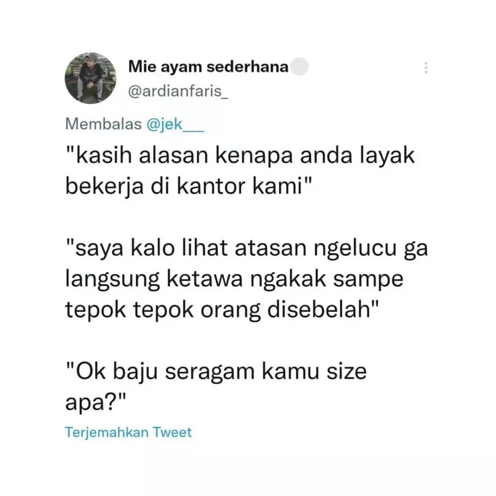 cuitan lucu alasan keterima kerja © 2021 Twitter