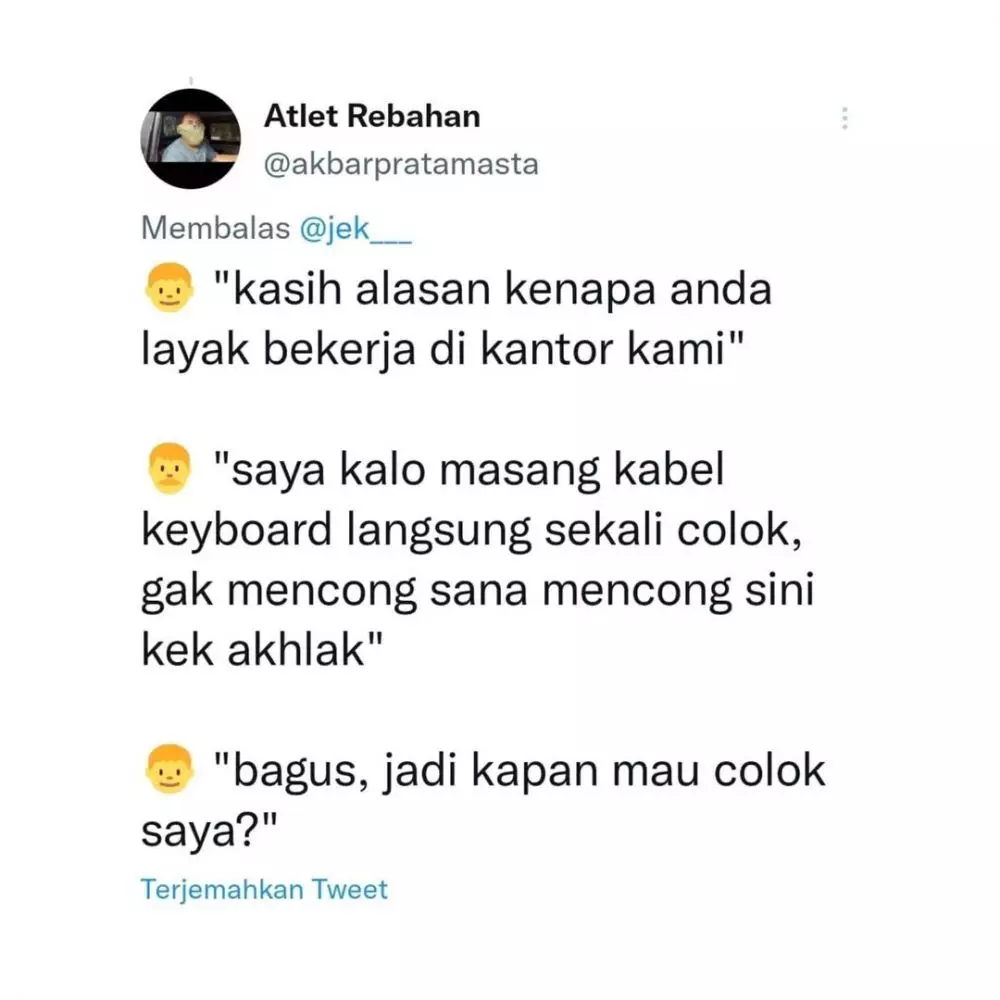 cuitan lucu alasan keterima kerja © 2021 Twitter