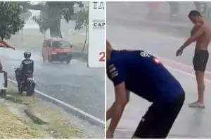 11 Momen lucu orang hujan-hujanan, unfaedah banget