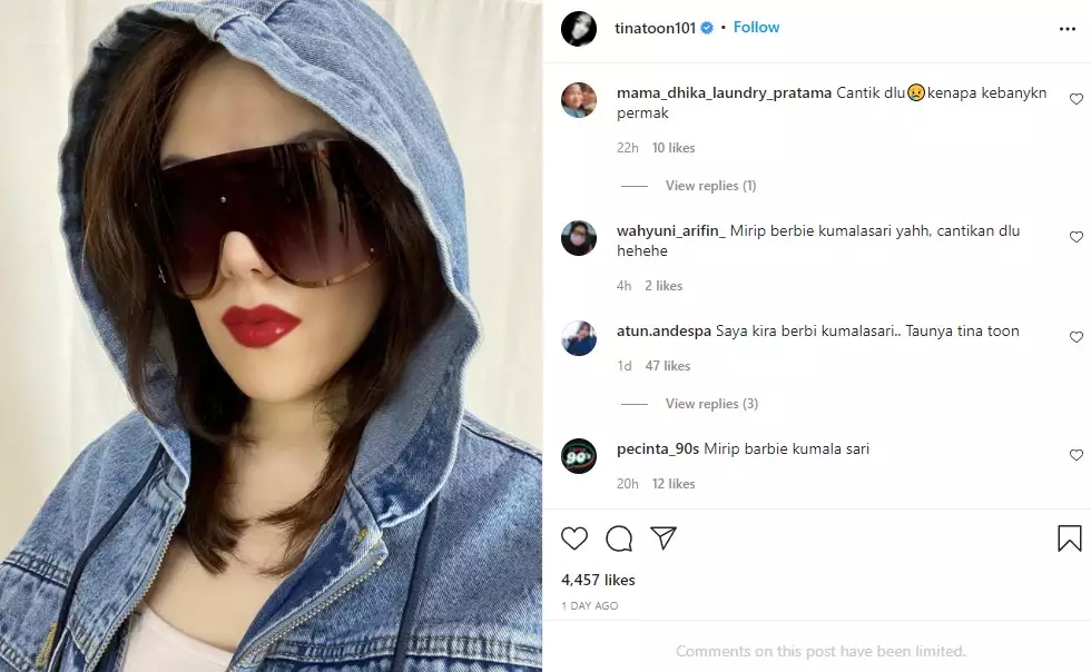 Tina Toon unggah foto © Instagram