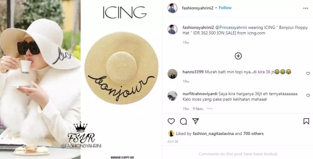 fashion item Syahrini © 2021 Instagram