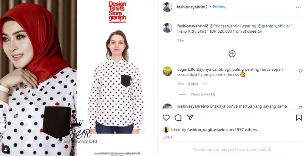 fashion item Syahrini © 2021 Instagram