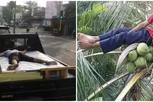 11 Momen lucu orang rebahan di sembarang tempat, bikin tepuk jidat