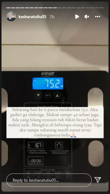 berat badan Kesha Ratuliu turun 7 kg usai seminggu lahiran Instagram