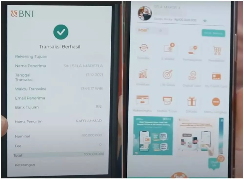 raffi transfer 100 juta ke lala © 2021 berbagai sumber