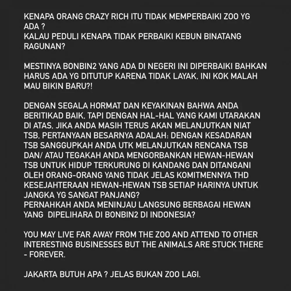 Davina Veronica kritik kebun binatang milik crazy rich © Instagram Davina Veronica kritik kebun binatang milik crazy rich © Instagram