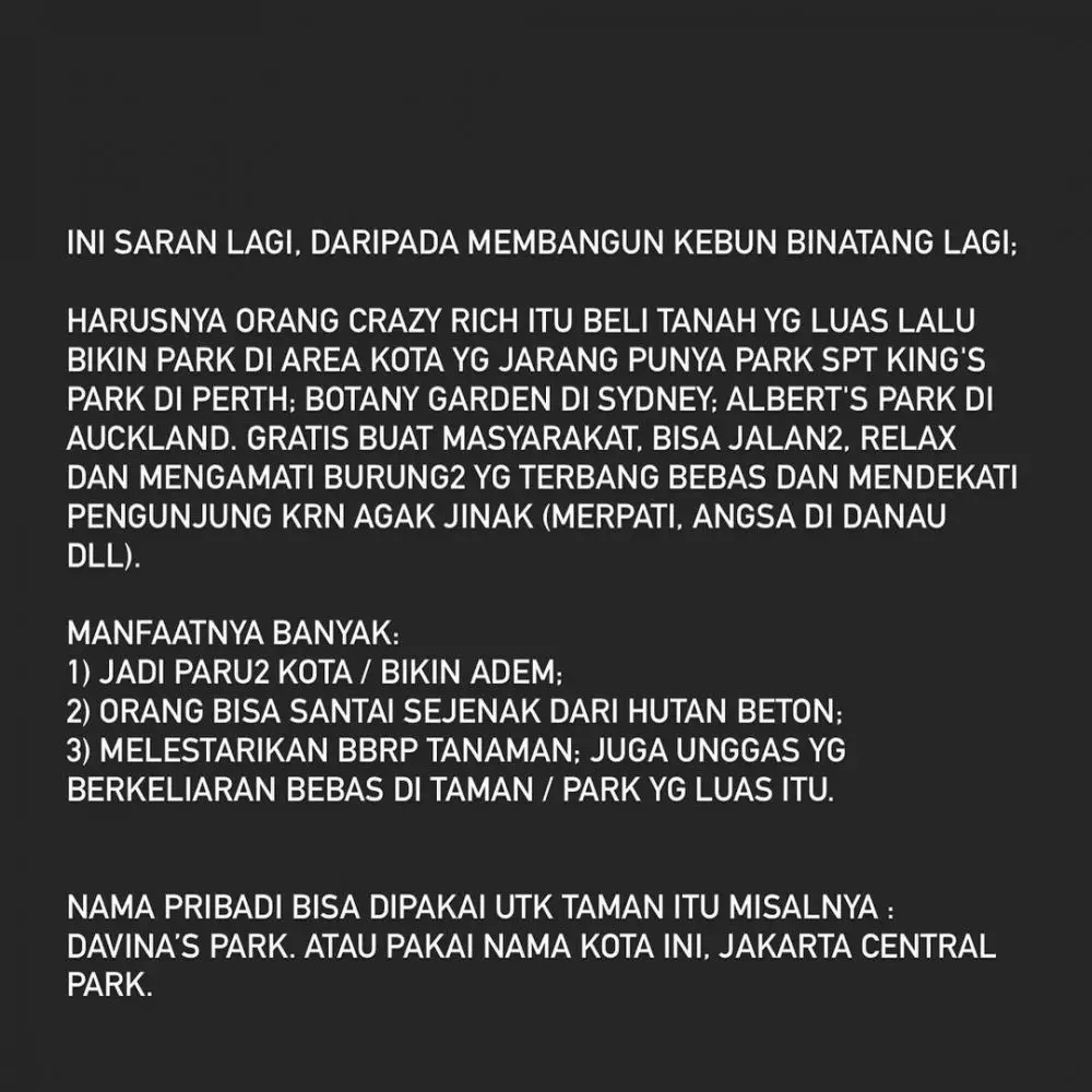 Davina Veronica kritik kebun binatang milik crazy rich © Instagram Davina Veronica kritik kebun binatang milik crazy rich © Instagram