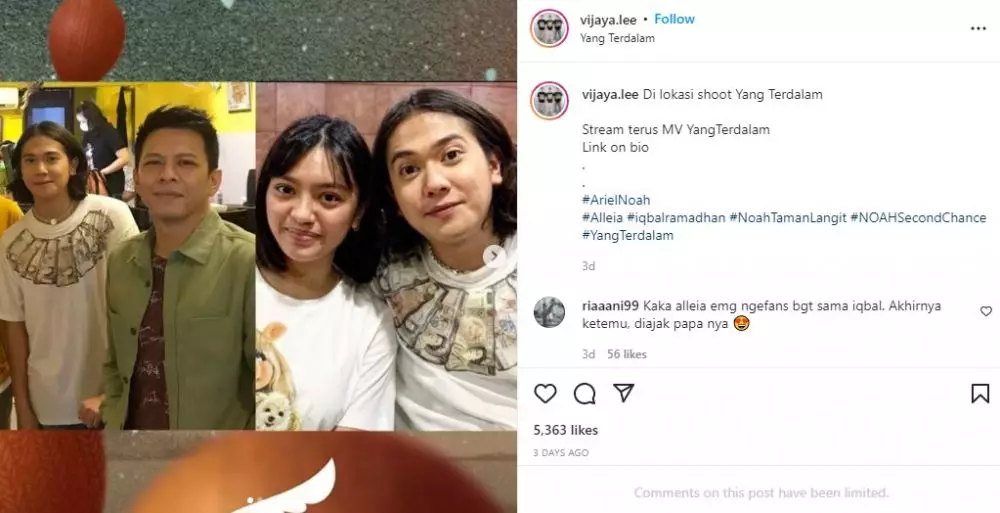 Momen Alleia putri Ariel Noah ikut syuting video klip Yang Terdalam © 2021 Instagram