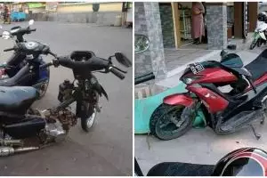13 Potret lucu sepeda motor di parkiran, bentuknya ada-ada aja