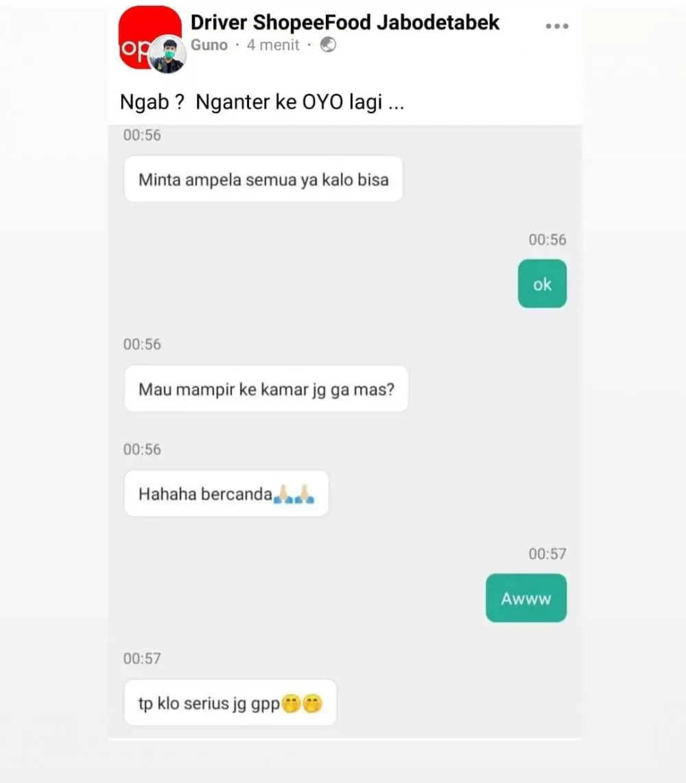 chat driver ojek online mau antar makanan © 2021 instagram.com