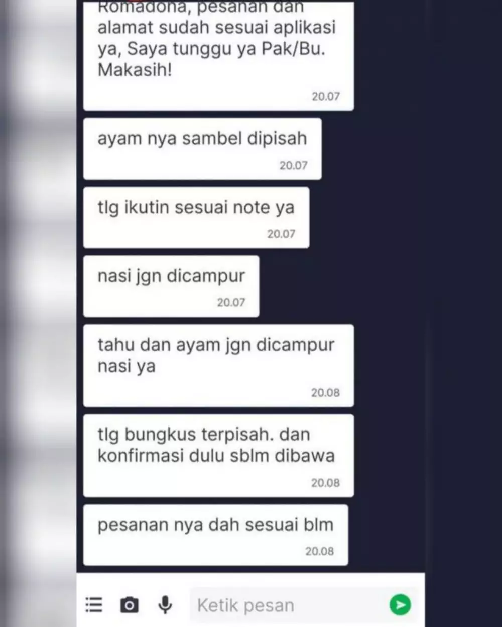 chat driver ojek online mau antar makanan © 2021 instagram.com