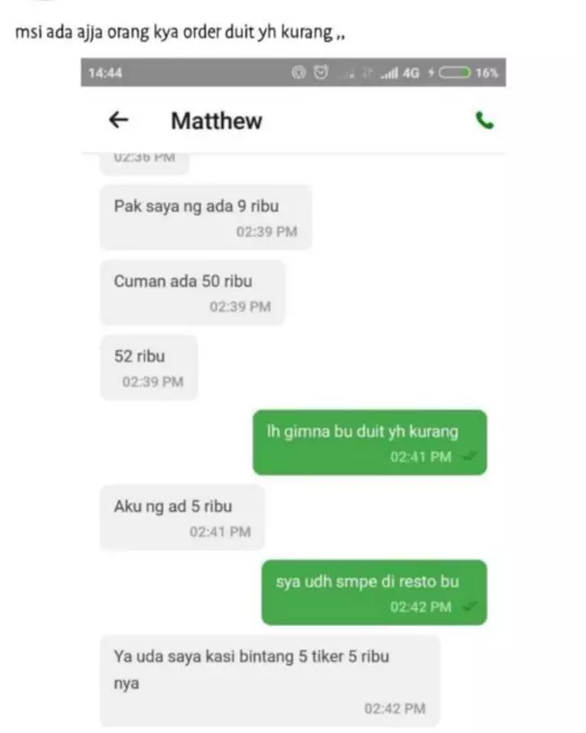 chat driver ojek online mau antar makanan © 2021 instagram.com