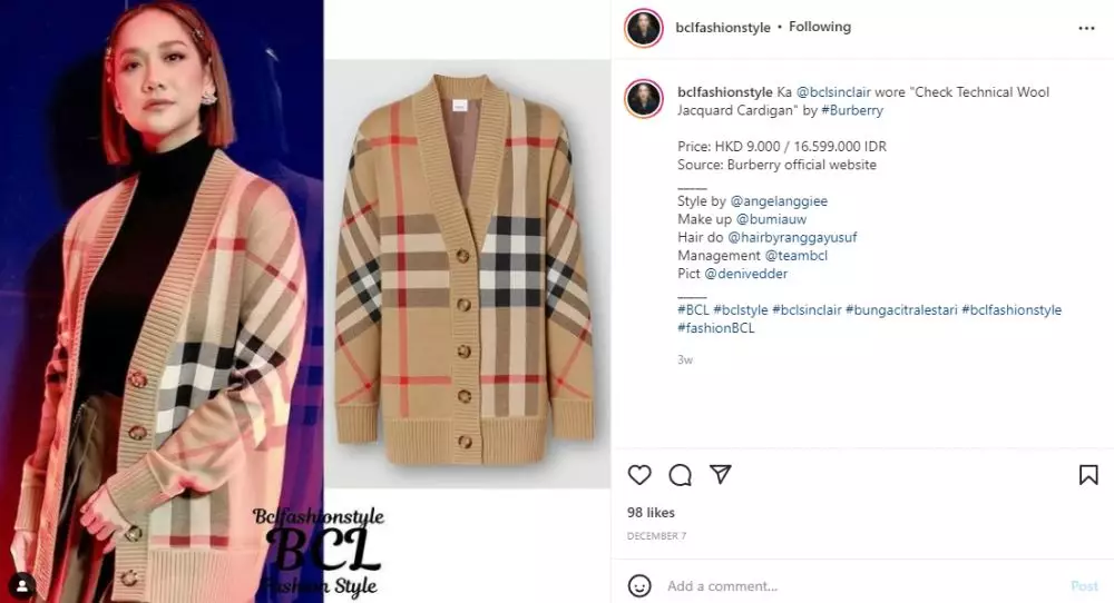 taksiran harga 11 fashion item manggung BCL Instagram