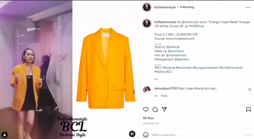 taksiran harga 11 fashion item manggung BCL Instagram