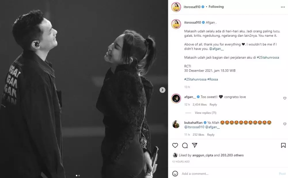 Rossa tulis pesan romantis untuk Afgan © 2021 Instagram