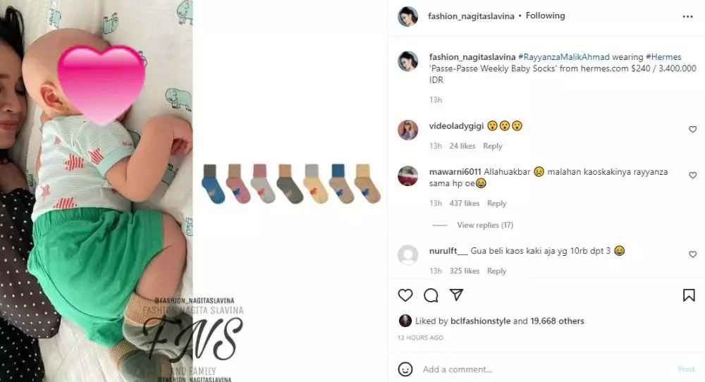 kaus kaki baby Rayyanza seharga smartphone Instagram