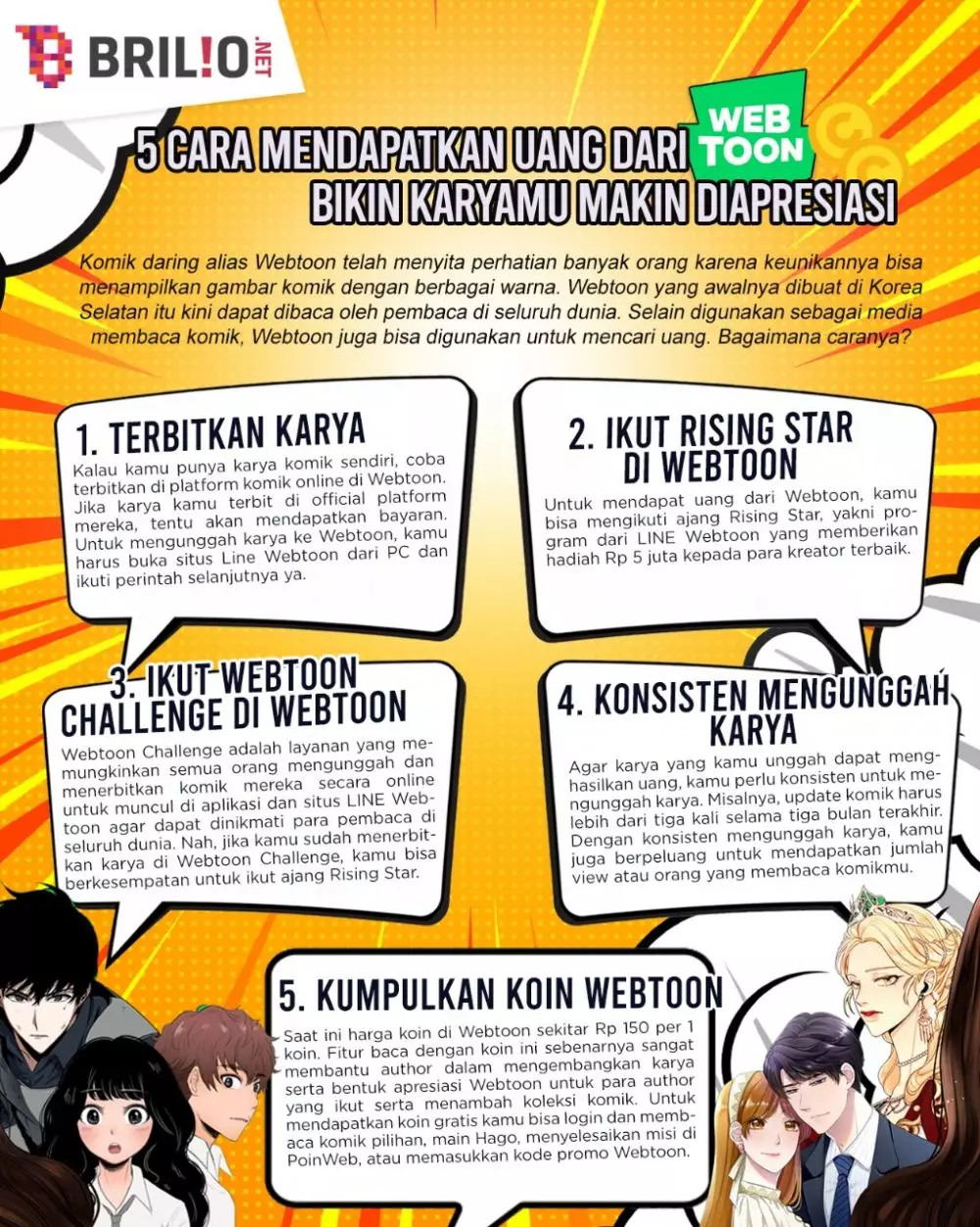 INFOGRAFIK CARA MENDAPATKAN UANG DARI WEBTOON © 2022 brilio.net