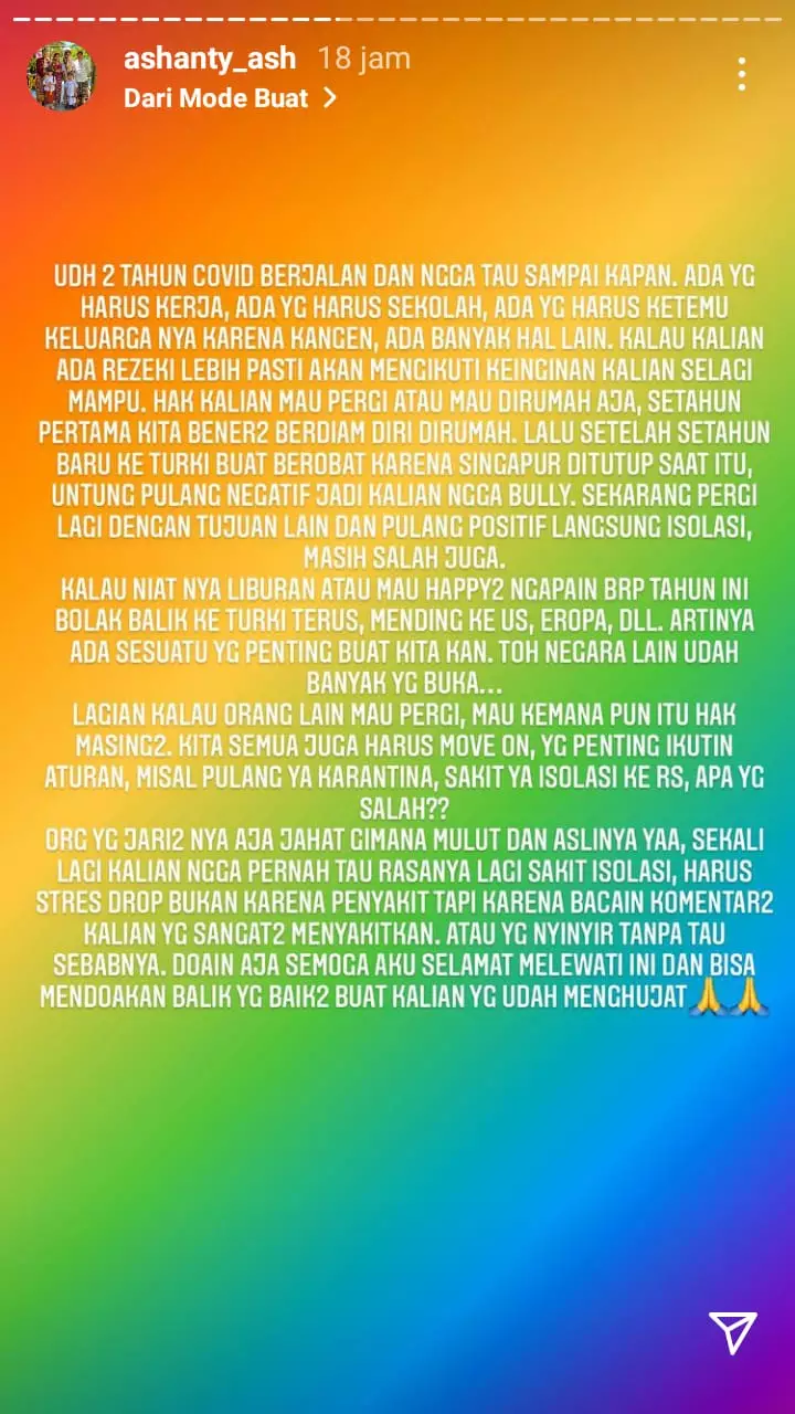 dihujat positif covid, ini curahan hati ashanty © instagram